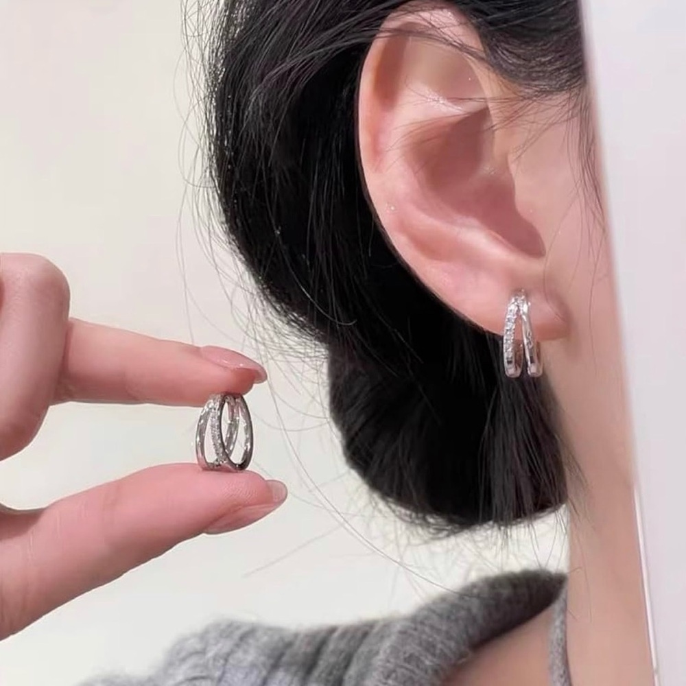 Elegant Silver Crystal Hoop Earrings - Picture 3 of 7